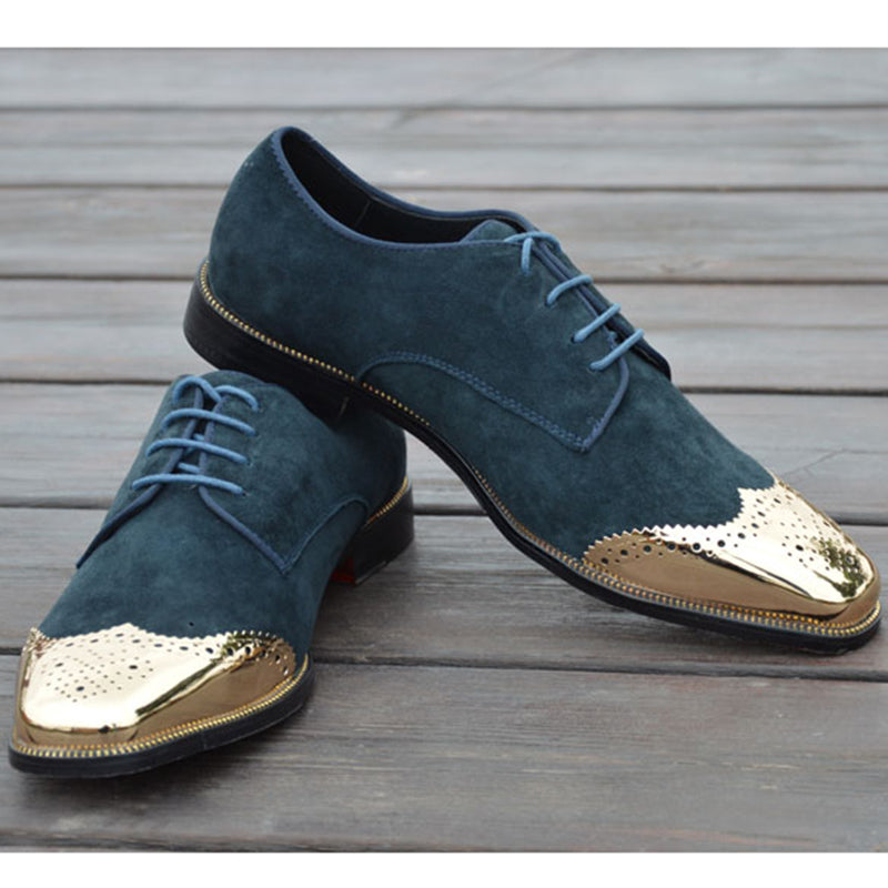 Perforated Gold Toe Men Formal Derby Shoes - FanFreakz