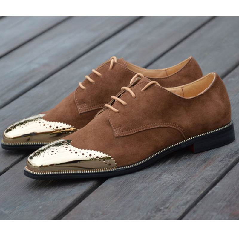 Perforated Gold Toe Men Formal Derby Shoes - FanFreakz