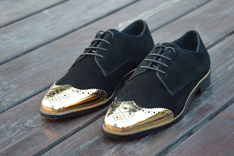 Perforated Gold Toe Men Formal Derby Shoes - FanFreakz