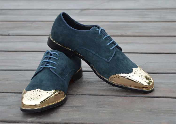 Perforated Gold Toe Men Formal Derby Shoes - FanFreakz