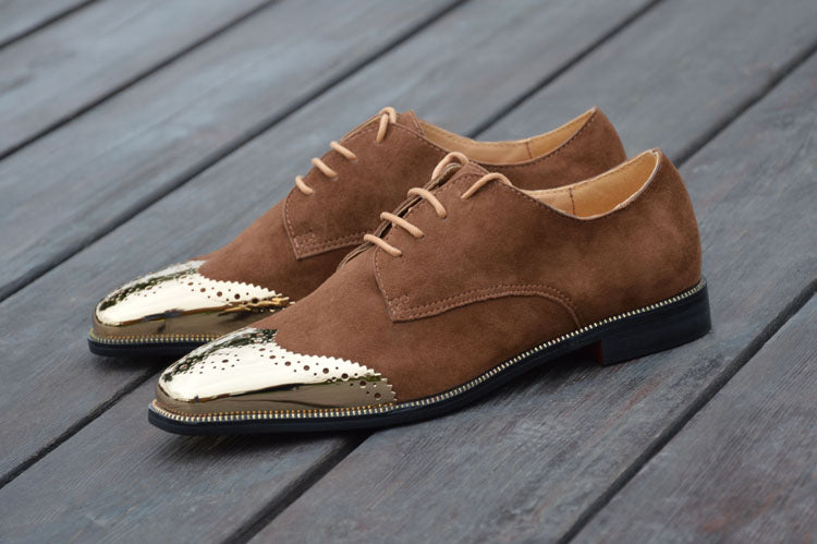 Perforated Gold Toe Men Formal Derby Shoes - FanFreakz