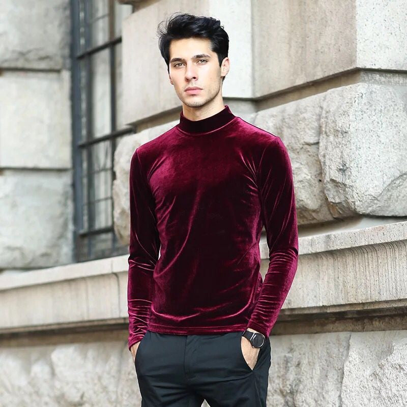 Velvet Turtle Neck Men Long Sleeves Sweatshirt - FanFreakz