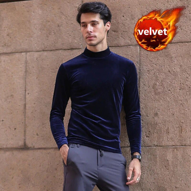 Velvet Turtle Neck Men Long Sleeves Sweatshirt - FanFreakz