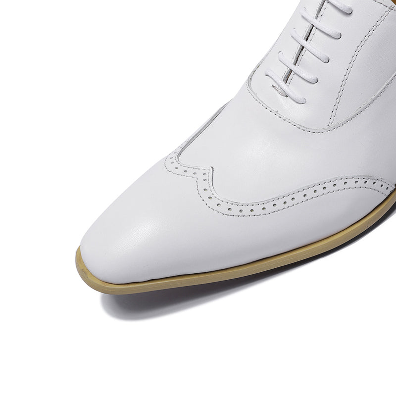 Perforated Wingtip Detail White Lace Up Men Shoes - FanFreakz