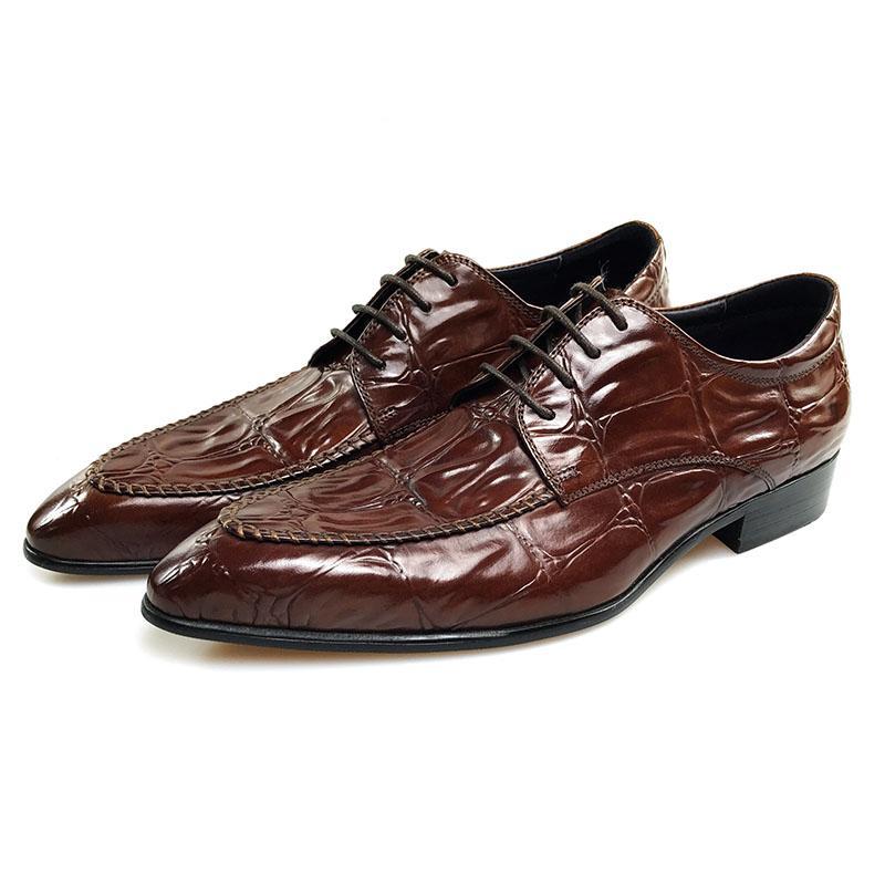 Exotic Big Croco Pattern Pointed Toe Men Derby Shoes - FanFreakz