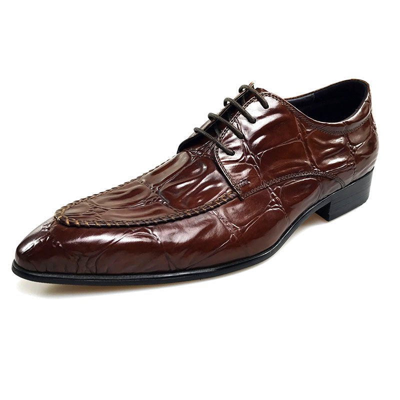 Exotic Big Croco Pattern Pointed Toe Men Derby Shoes - FanFreakz