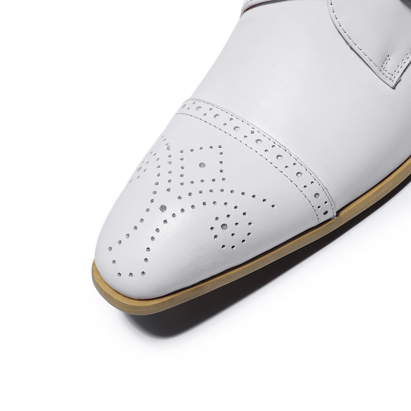 Single Monk Strap White Men Formal Shoe with Perforated Details on The Toe - FanFreakz