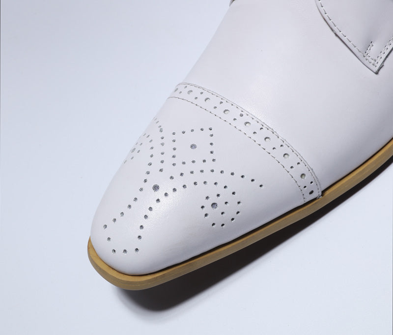 Single Monk Strap White Men Formal Shoe with Perforated Details on The Toe - FanFreakz