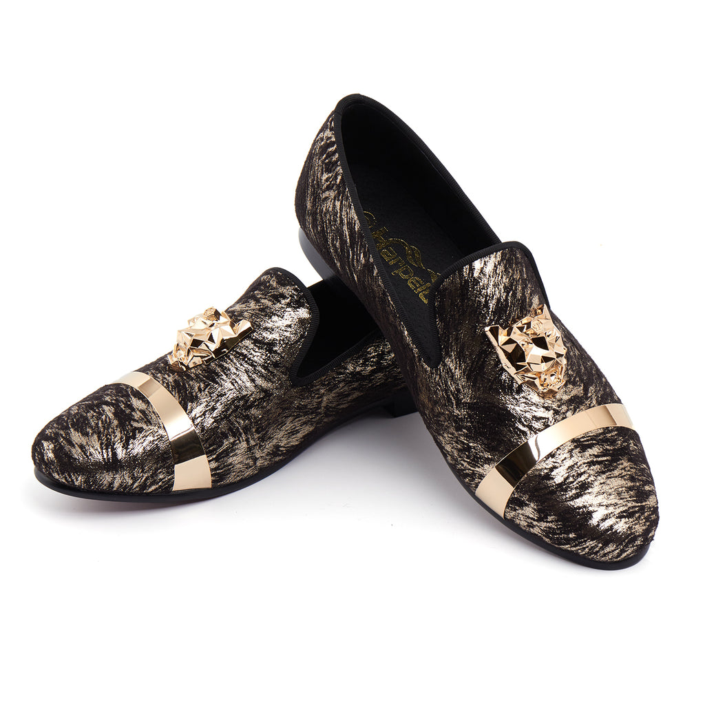 Beast Buckle Men Wedding Printed Velvet Loafer Shoes - FanFreakz