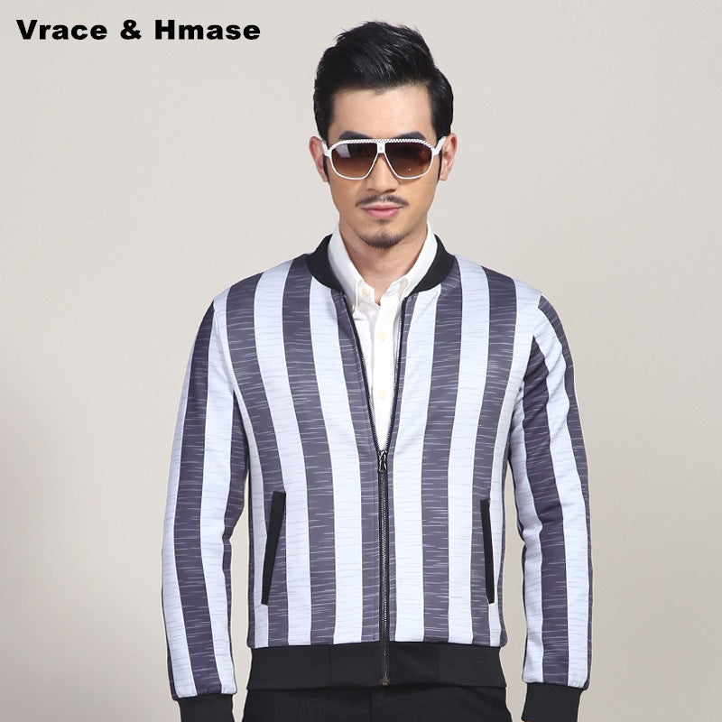 Big Vertical Stripes Korean Style Men Slim Fit Jacket - FanFreakz