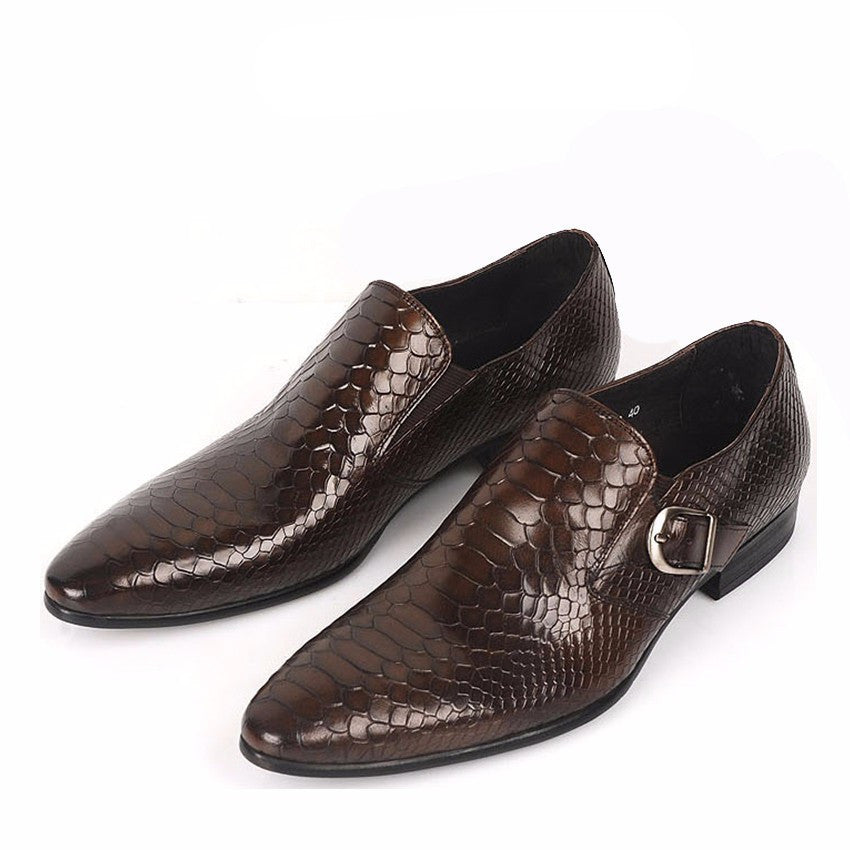 Snake Pattern Elegant Formal Men Loafers Shoes with Side Buckle Detail - FanFreakz