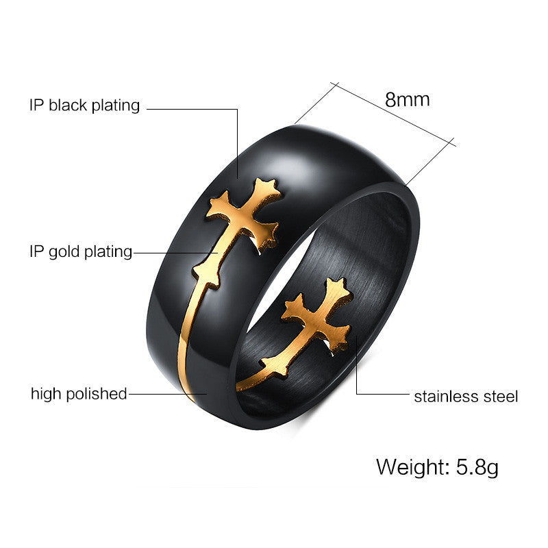 Separable Cross Ring for Men Woman Black Color Stainless Steel - FanFreakz