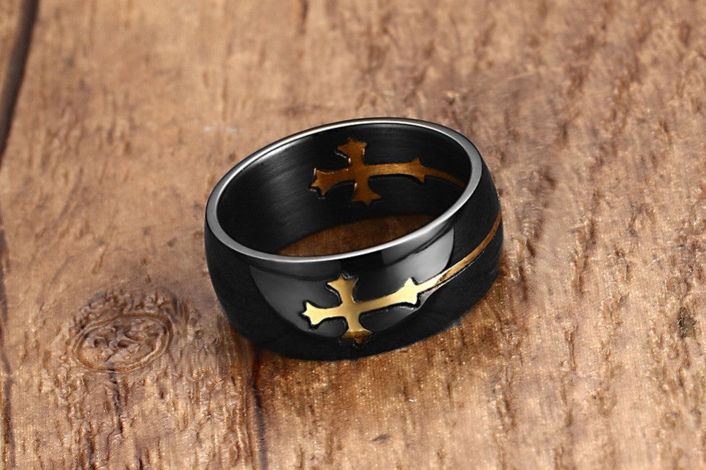 Separable Cross Ring for Men Woman Black Color Stainless Steel - FanFreakz