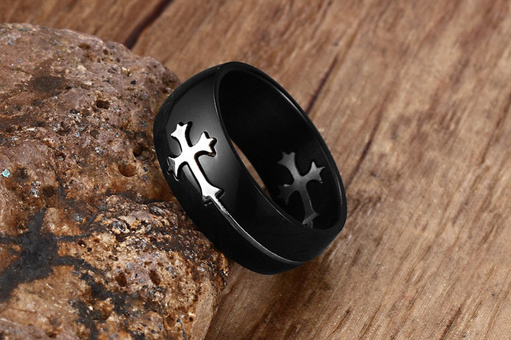 Separable Cross Ring for Men Woman Black Color Stainless Steel - FanFreakz