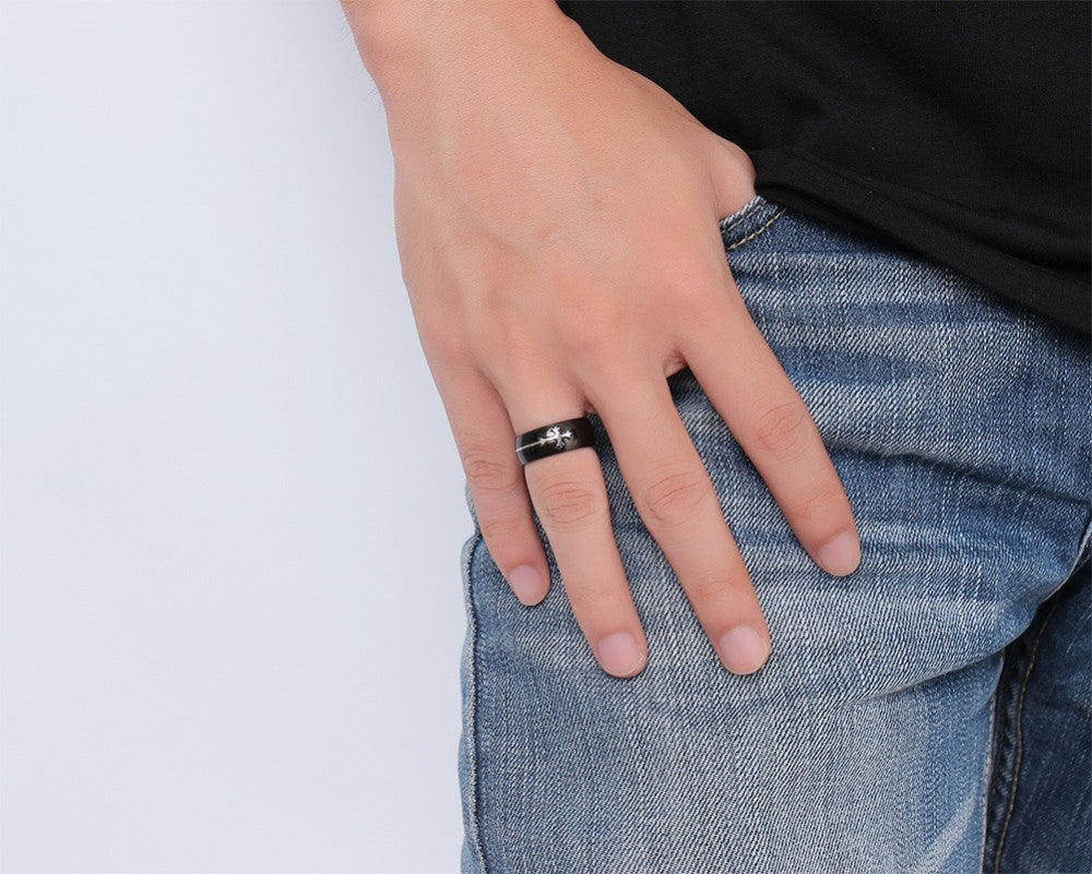 Separable Cross Ring for Men Woman Black Color Stainless Steel - FanFreakz