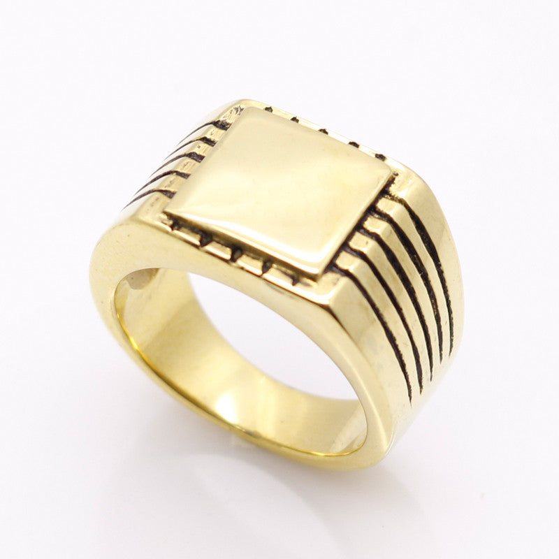 Men's High Polished Signet Solid Stainless Steel Ring 316L Stainless Steel with Gold Color - FanFreakz