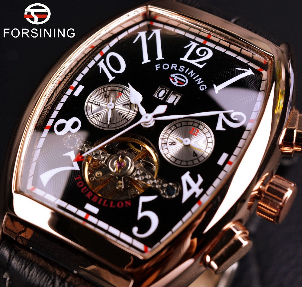 Forsining Date Month Display | Men Rose Gold Tourbillon Watch - FanFreakz