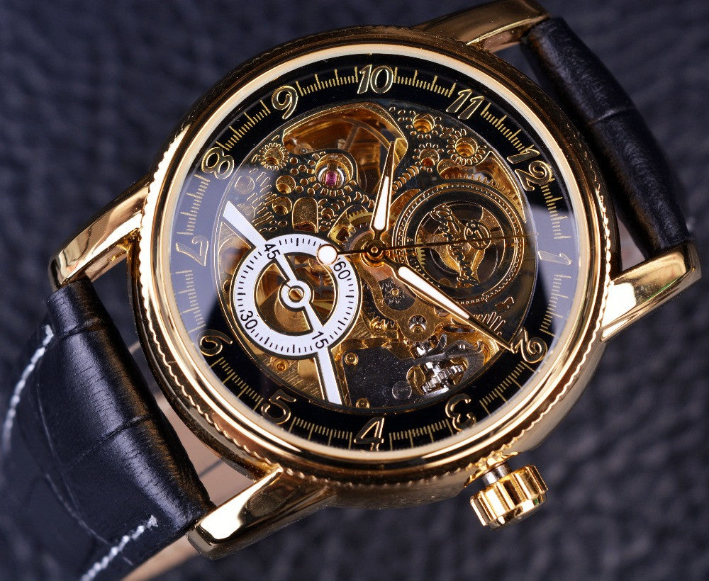 Hollow Engraving Skeleton Classic Golden Case Men Watches - FanFreakz