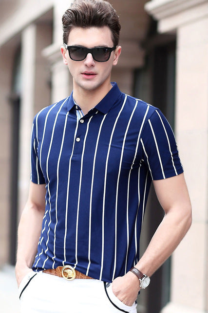 Striped 3 Buttons Men Short Sleeves Slim Fit Polo Shirt - FanFreakz