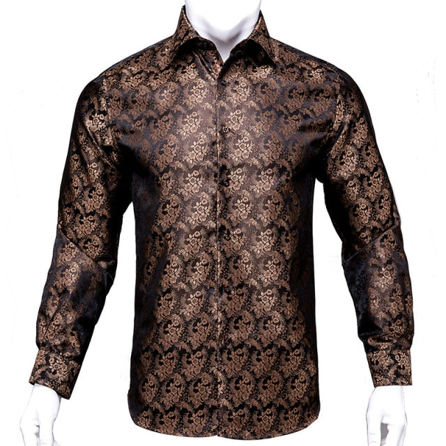 Vertical Paisley Decorated Shiny Silk Shirt