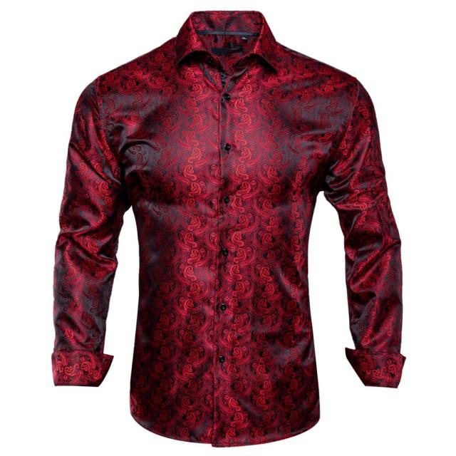 Vertical Paisley Decorated Shiny Silk Shirt