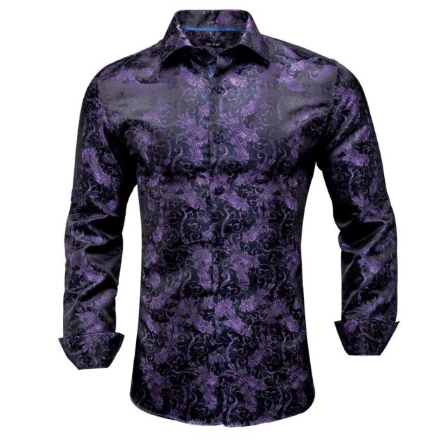 Vertical Paisley Decorated Shiny Silk Shirt