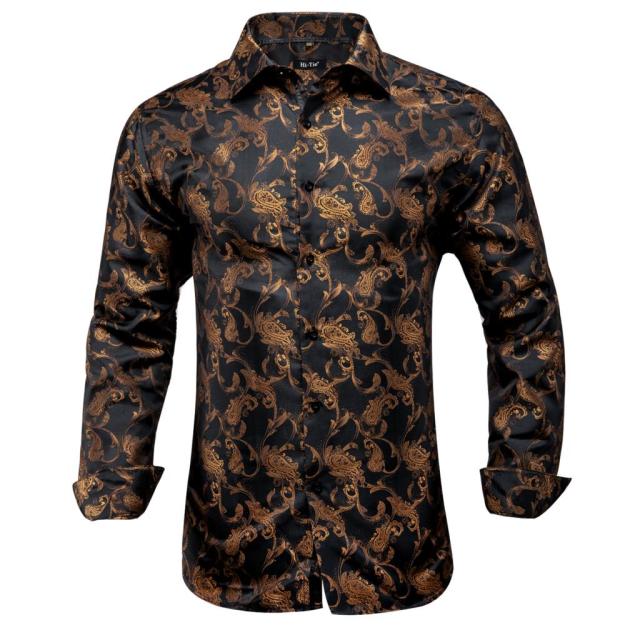 Vertical Paisley Decorated Shiny Silk Shirt