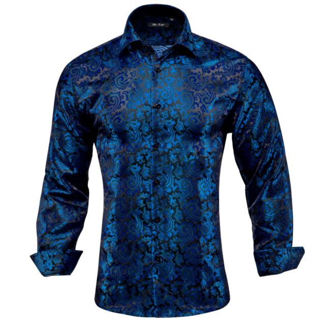 Vertical Paisley Decorated Shiny Silk Shirt