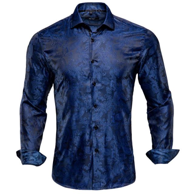 Vertical Paisley Decorated Shiny Silk Shirt