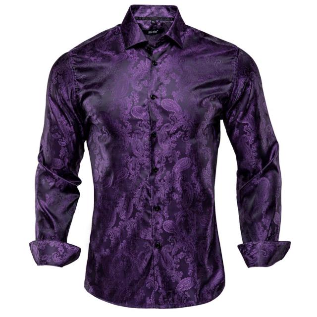 Vertical Paisley Decorated Shiny Silk Shirt