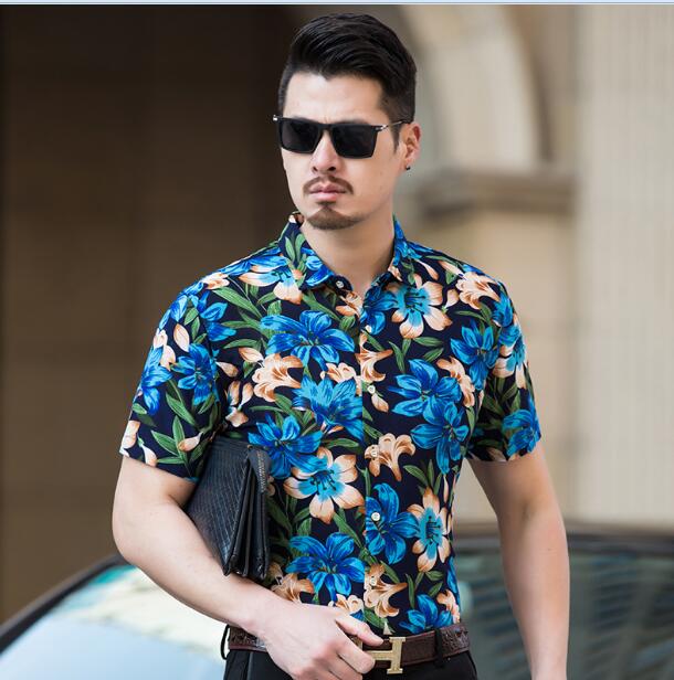 Abstract High Contrast Floral Pattern Color Men Short Sleeves Shirt - FanFreakz