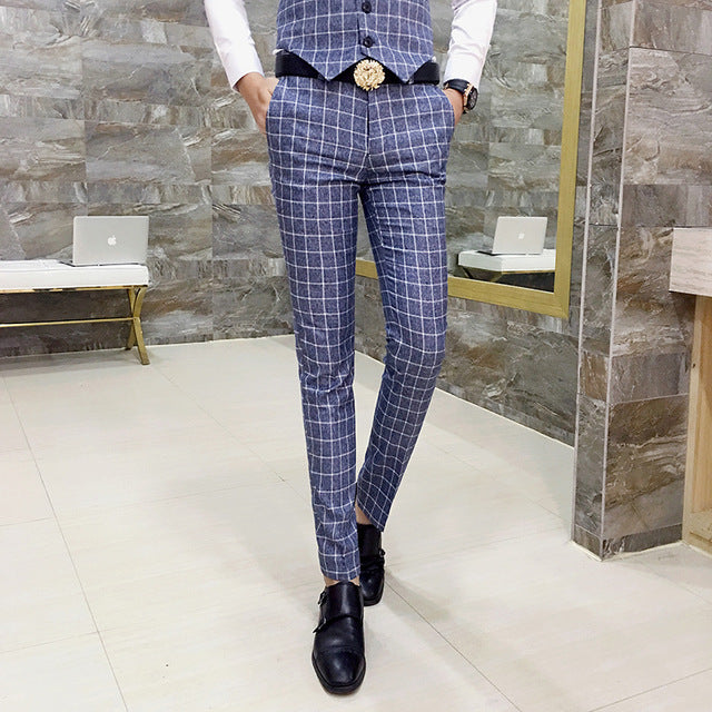 British Chalk Plaid Style Men Slim Fit Trouser - FanFreakz