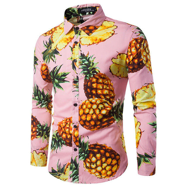 Pineapple Print Men Slim Fit Long Sleeves Shirt - FanFreakz