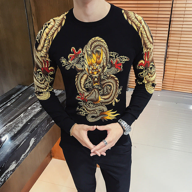 Gold Dragon Art Print Sweater Men Sweater - FanFreakz