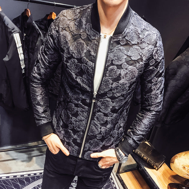 Jacquard Floral Men Slim fit Bomber Jackets - FanFreakz