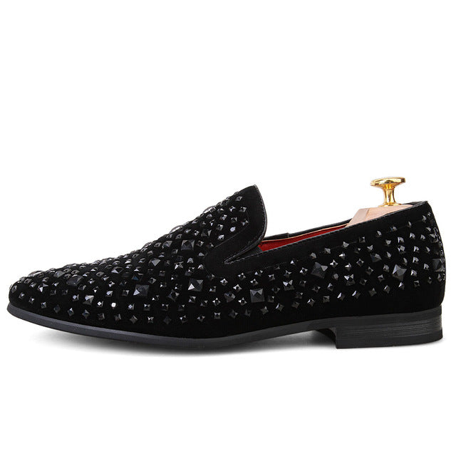 Black Beaded Details Men Flat Loafer Shoes - FanFreakz