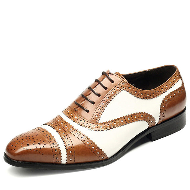 Classic Style Perforated Details with Contrast Color Men Oxford Shoes - FanFreakz