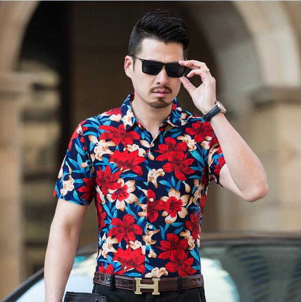 Abstract High Contrast Floral Pattern Color Men Short Sleeves Shirt - FanFreakz