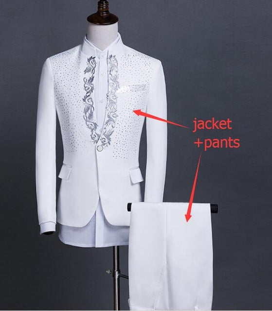 Lapel Embroidery Detail Flashing Crystals Men Slim Fit Suit - FanFreakz