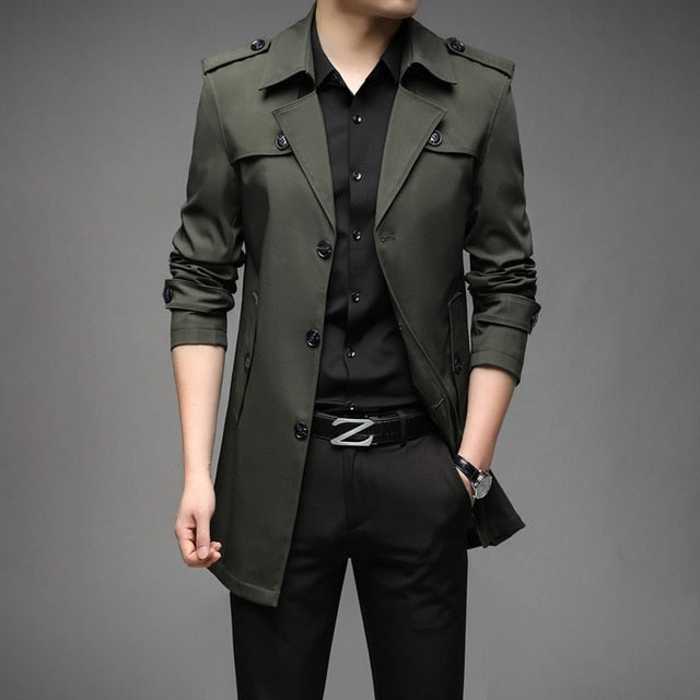 Autumn Black Button Trench Coat