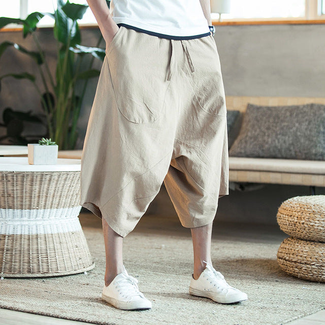 Drawstring Wide Leg Men Airy Harem Pants