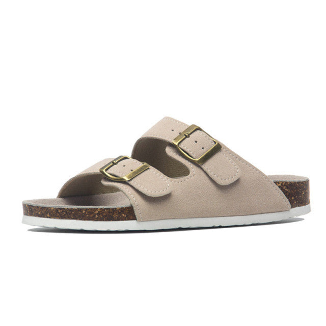 Wood Cork Suede Buckle Flip-Flops Sandals