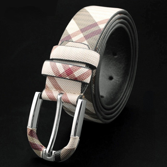 Plaid Pin Buckle Leather Belts