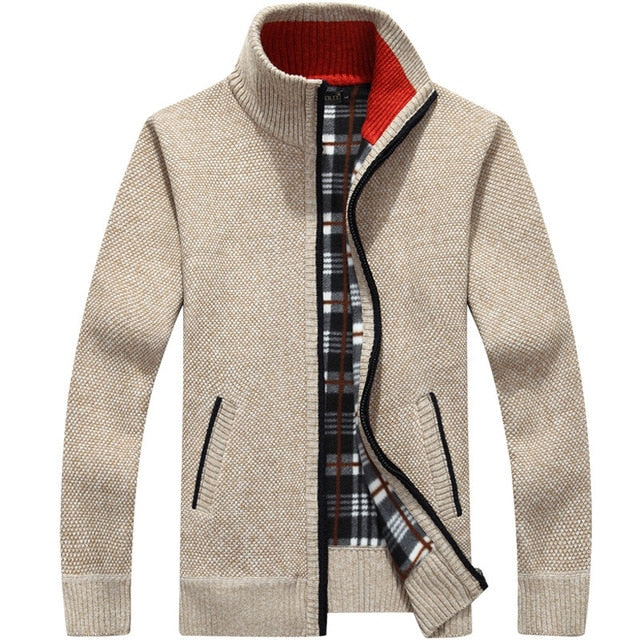 Two-Sided Solid And Plaid Pattern Zipper Cardigan