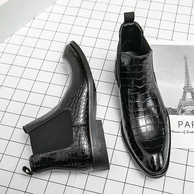 Vintage Crocodile Pattern Leather Boots