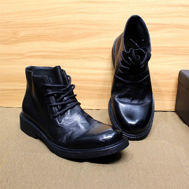 Lace-Up Leather Motorcycle Boots