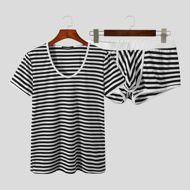 Full Monochrome Stripe Pattern Shorts Set