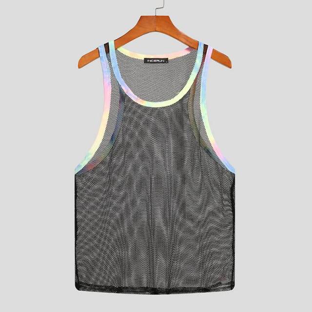 Micro Hollow Out Colorful Mesh Tank Top