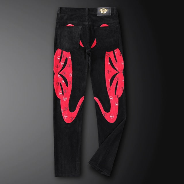 Subtle Textured Red Patchwork Decorated Pants