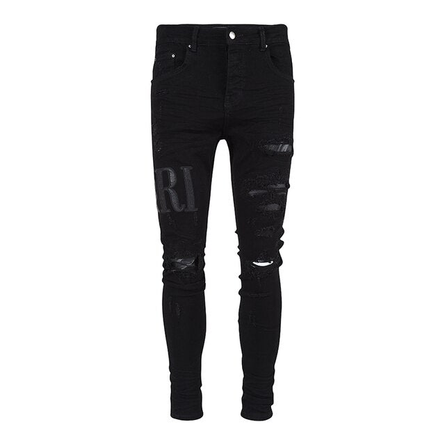 Patches Letter Denim Men Jeans